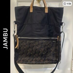 Jambu & Co Black and Brown Leaf Design 3 Way Crossbody Messenger Bag